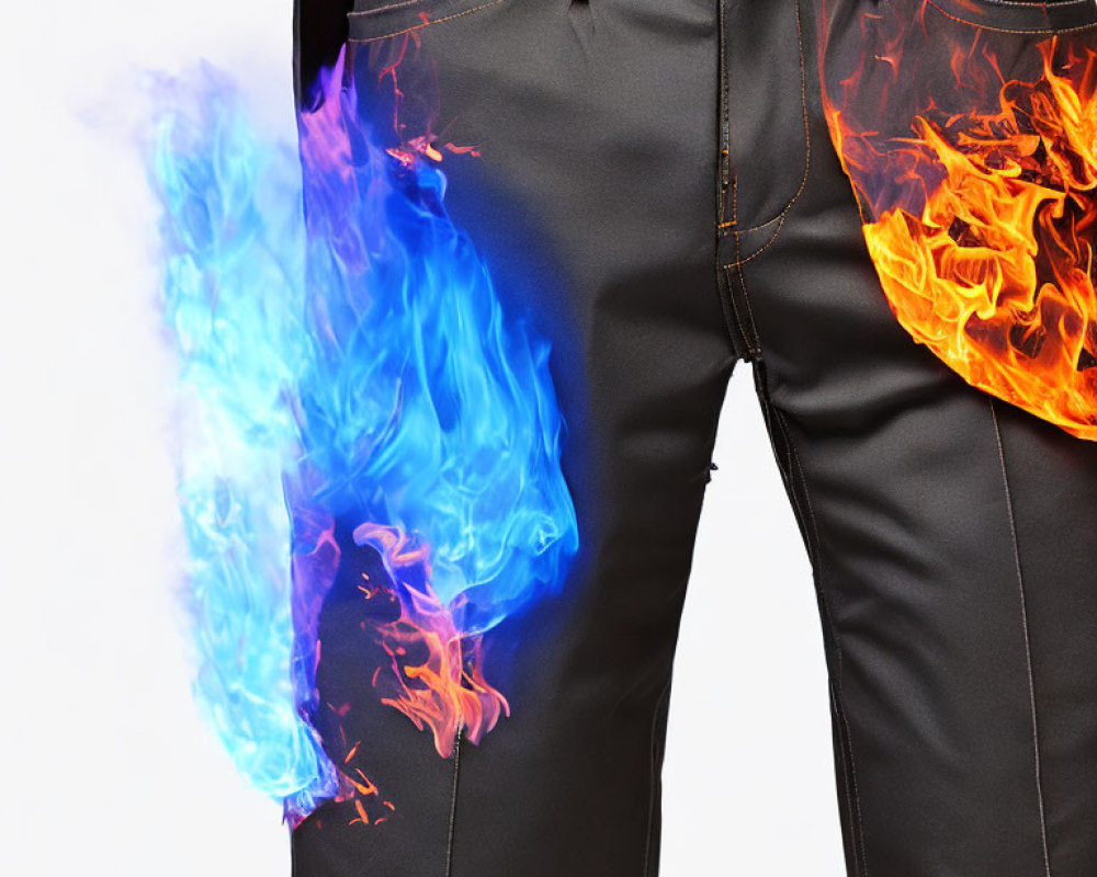 Black Pants with Orange and Blue Digital Flame Design