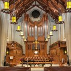 Gothic Cathedral Interior with Arched Vaults and Chandeliers