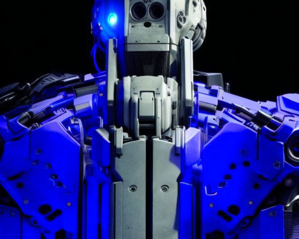 High-Tech Robot with Blue Lights and Metal Components