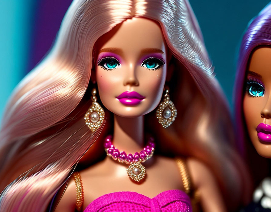 Doll with Pink and Silver Hair and Bright Pink Lips