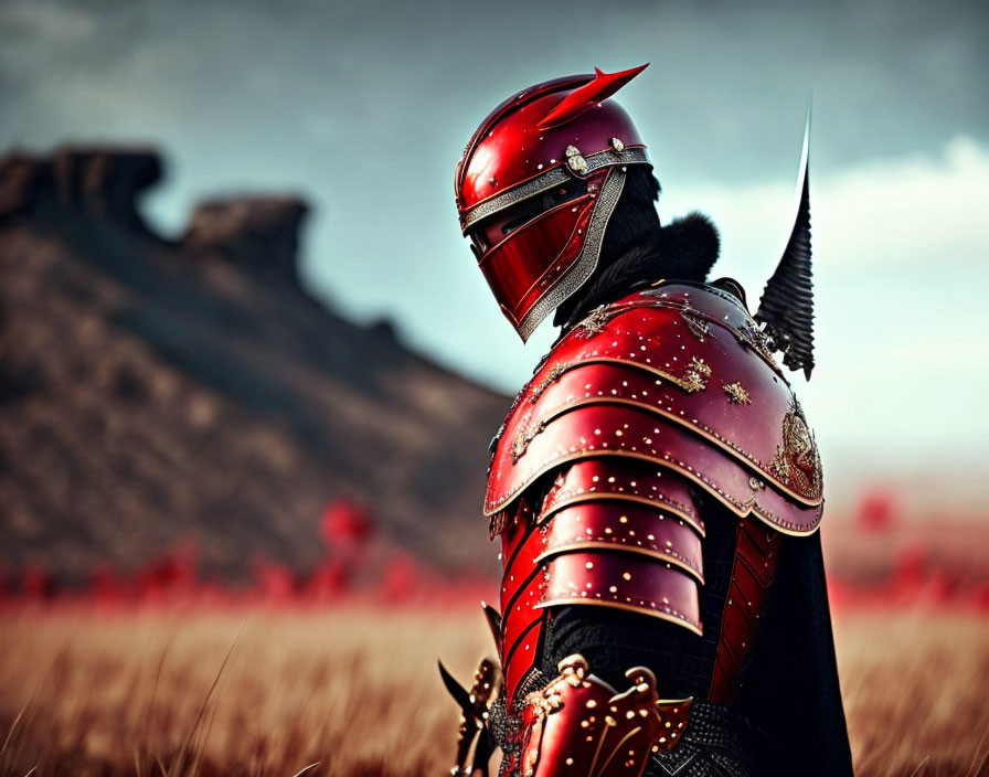 Ornate Red Armor Knight on Barren Battlefield