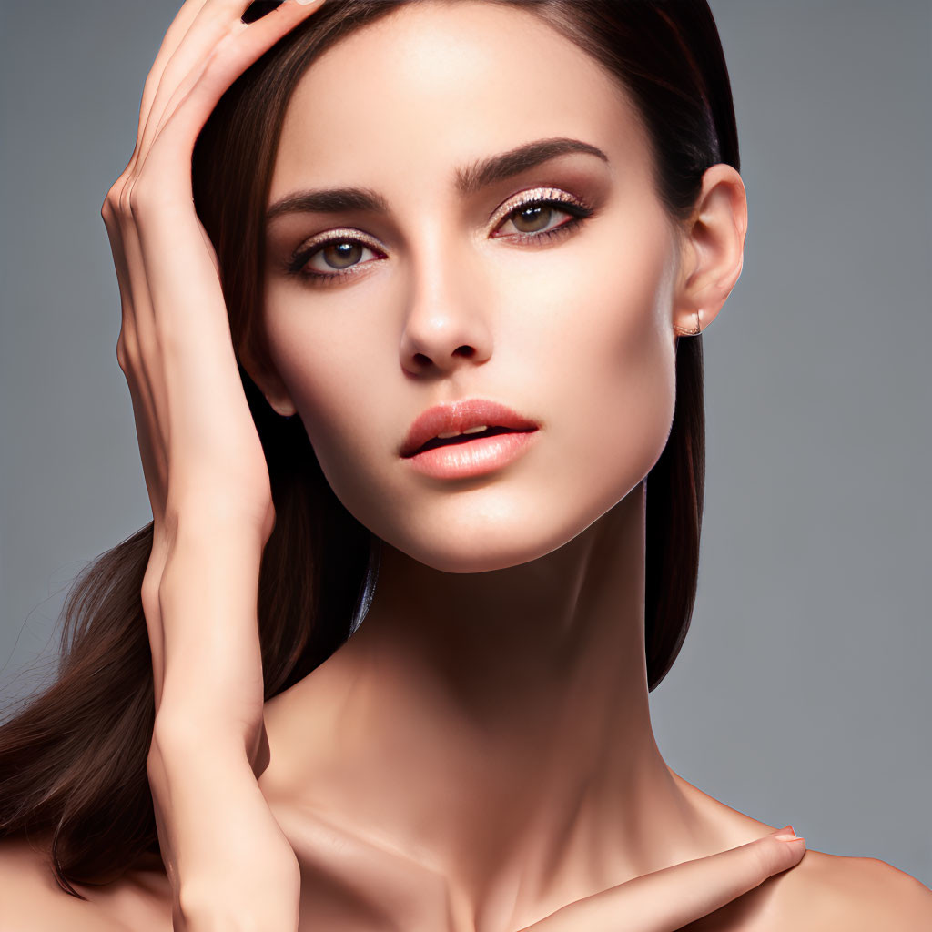 Portrait of a Woman with Sleek Brown Hair and Striking Brown Eyes