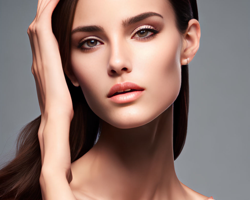 Portrait of a Woman with Sleek Brown Hair and Striking Brown Eyes