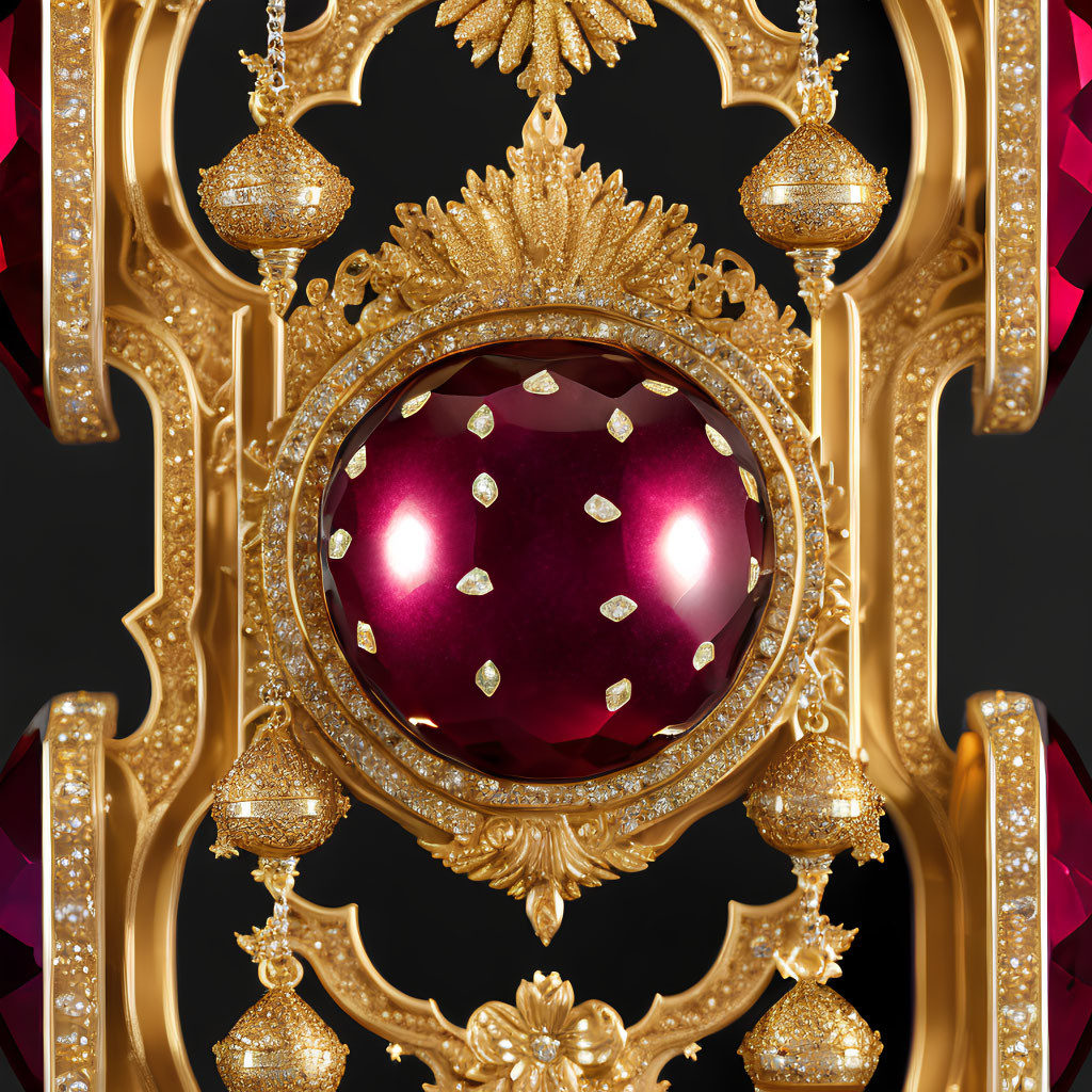 Intricate Golden Frame with Ruby and Gem Accents