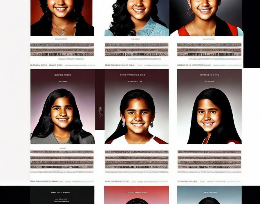 Collection of Passport-Style Photos of Young Girl with Various Expressions