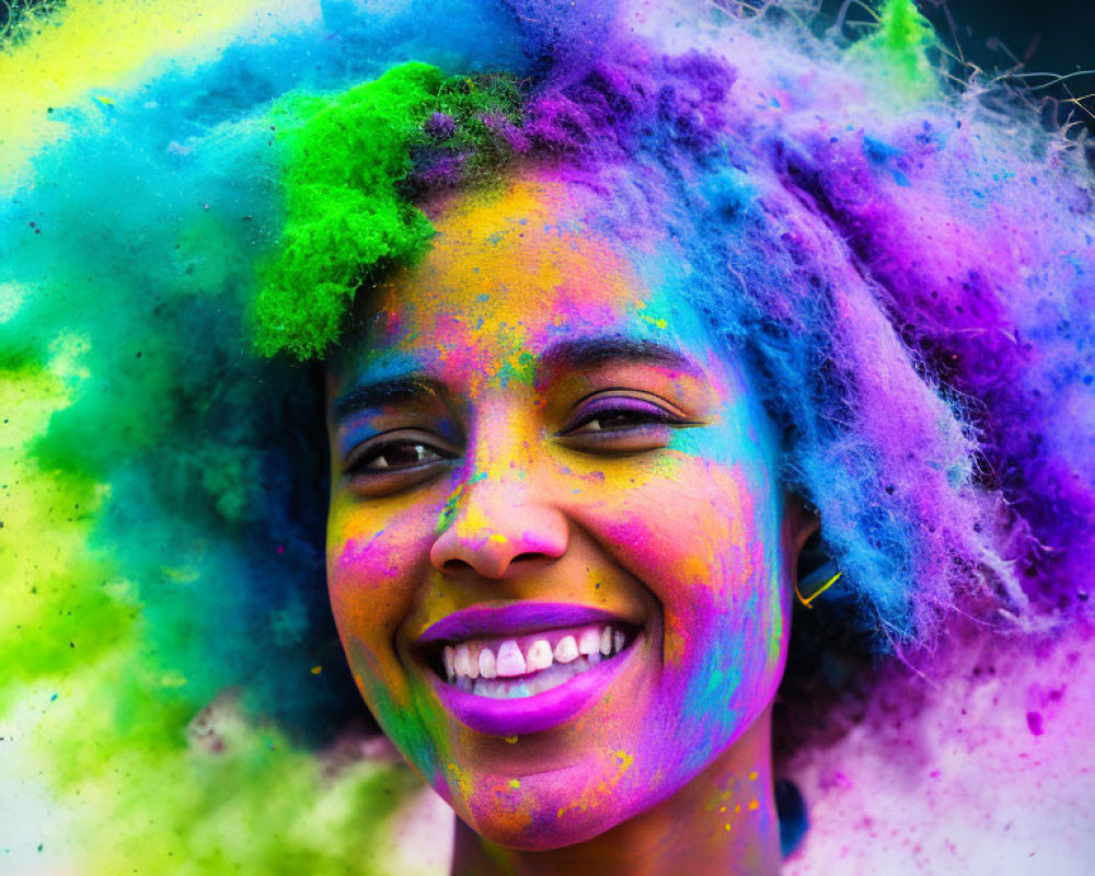 Colorful Powder Splattered Joyful Person Smiling