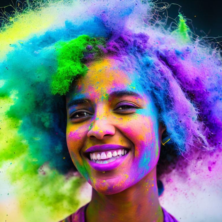 Colorful Powder Splattered Joyful Person Smiling