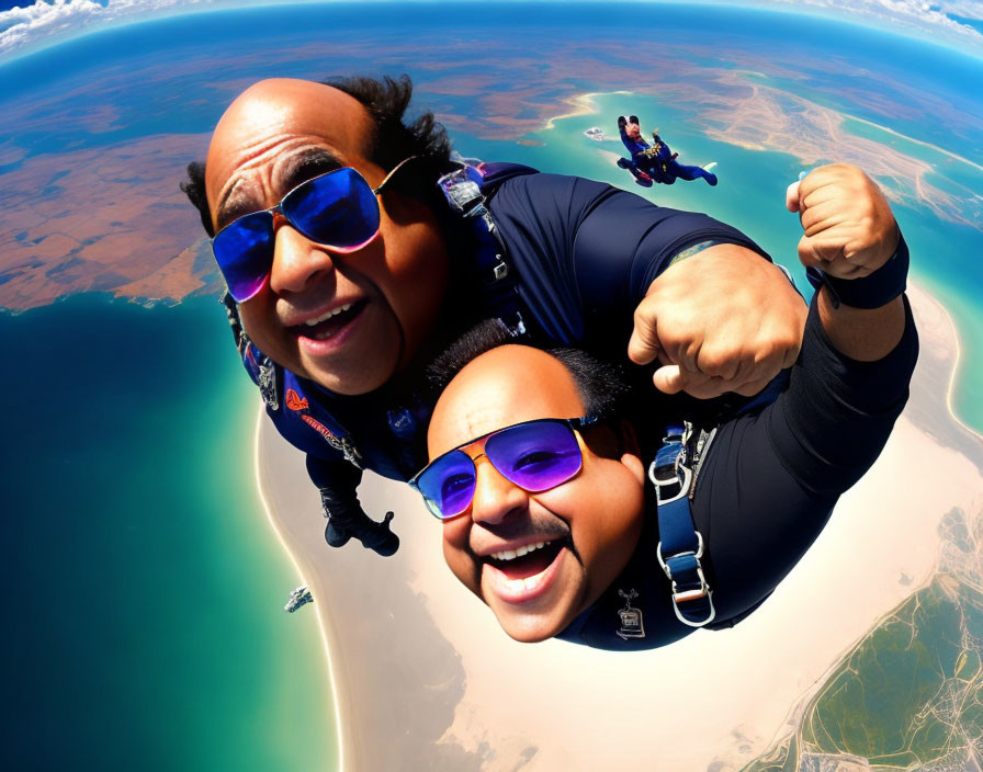 Tandem Skydiving with Smiling Faces and Earth's Curvature