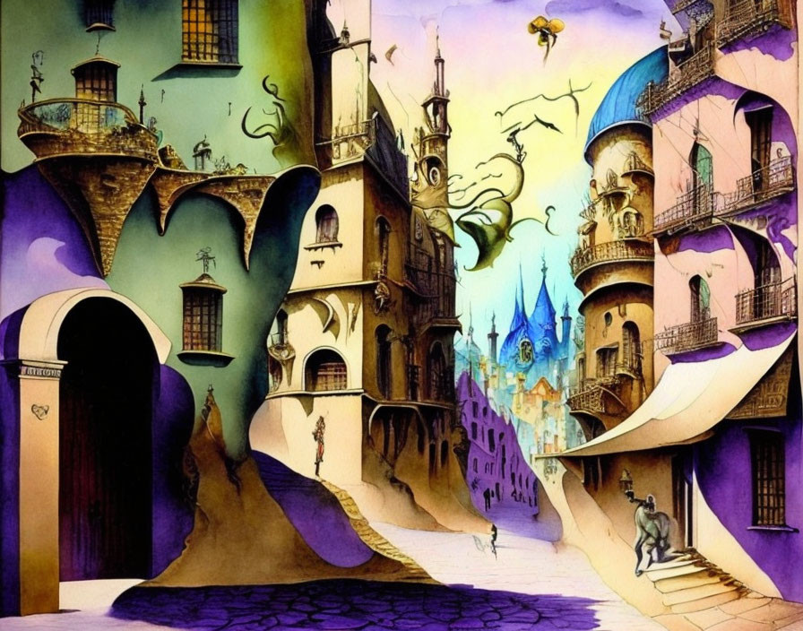 Colorful Painting of Surreal Architectural Landscape