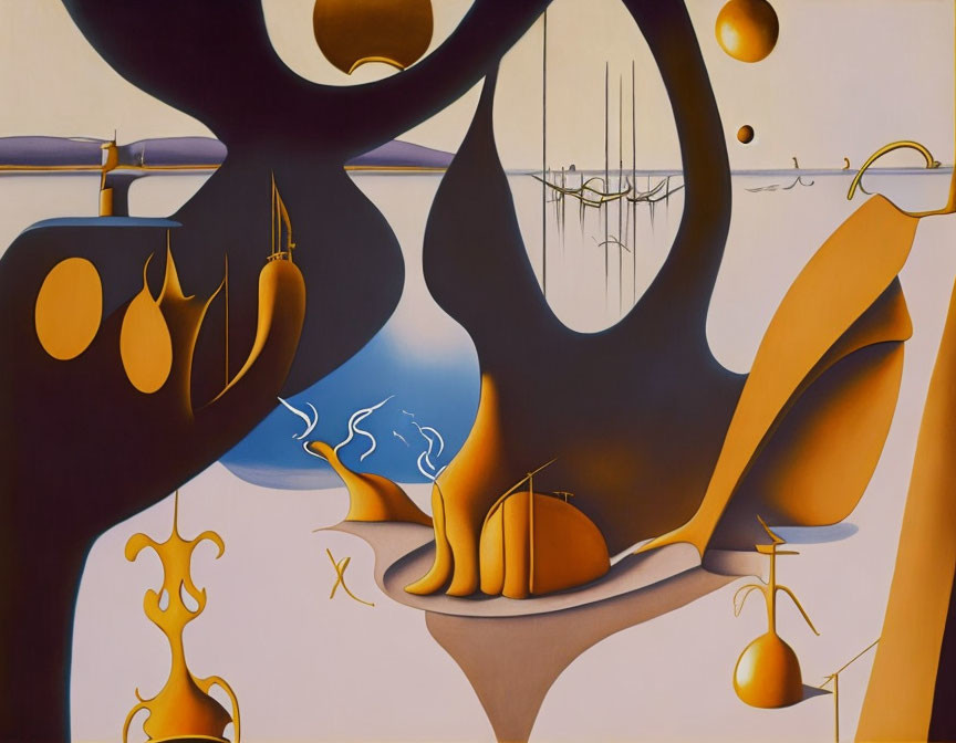 Surrealist Painting: Melting Objects, Floating Orbs, Abstract Shapes