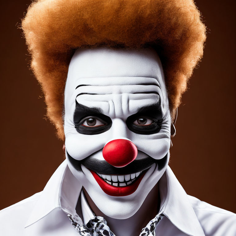 Detailed Close-Up of Person with Clown Makeup and Afro Hair