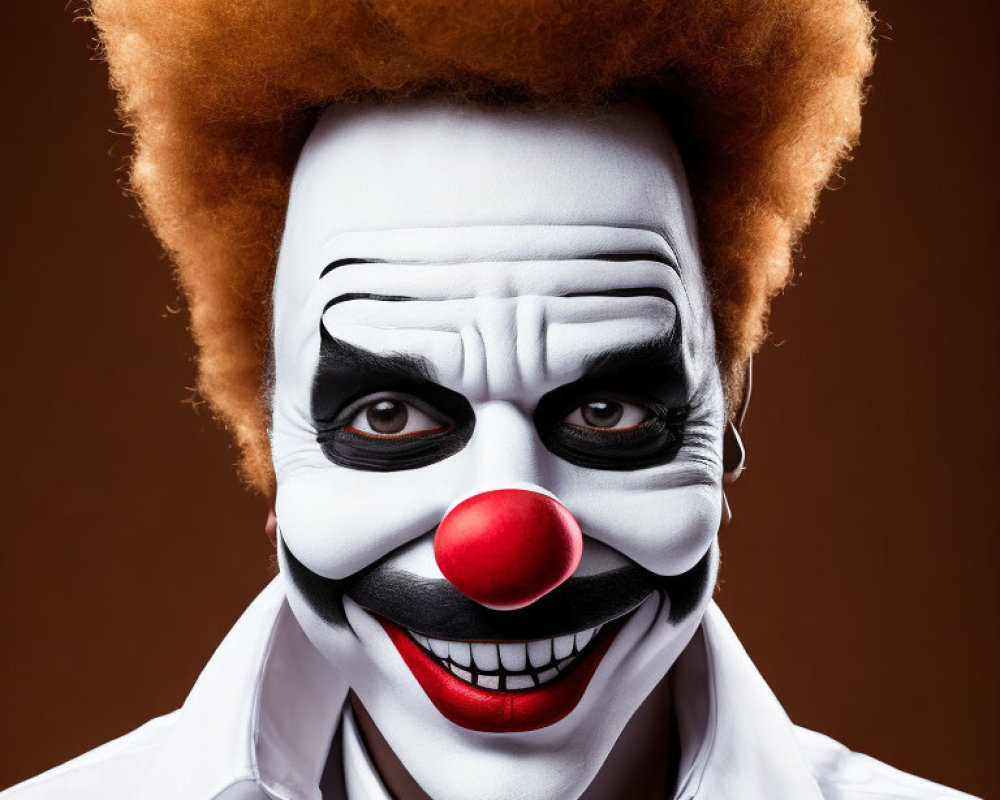 Detailed Close-Up of Person with Clown Makeup and Afro Hair