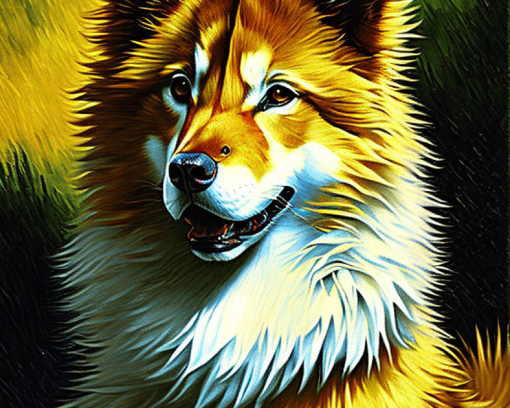 Colorful Fluffy Dog Illustration with Smiling Expression