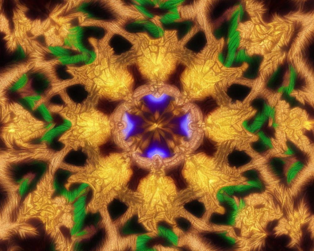 Colorful Kaleidoscopic Pattern with Gold, Green, and Purple Hints