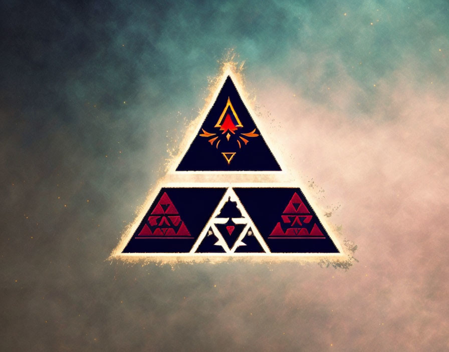 Stylized Triforce Symbol on Cosmic Background