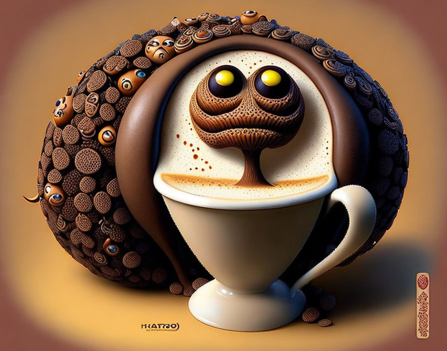 Whimsical anthropomorphic coffee cup digital art