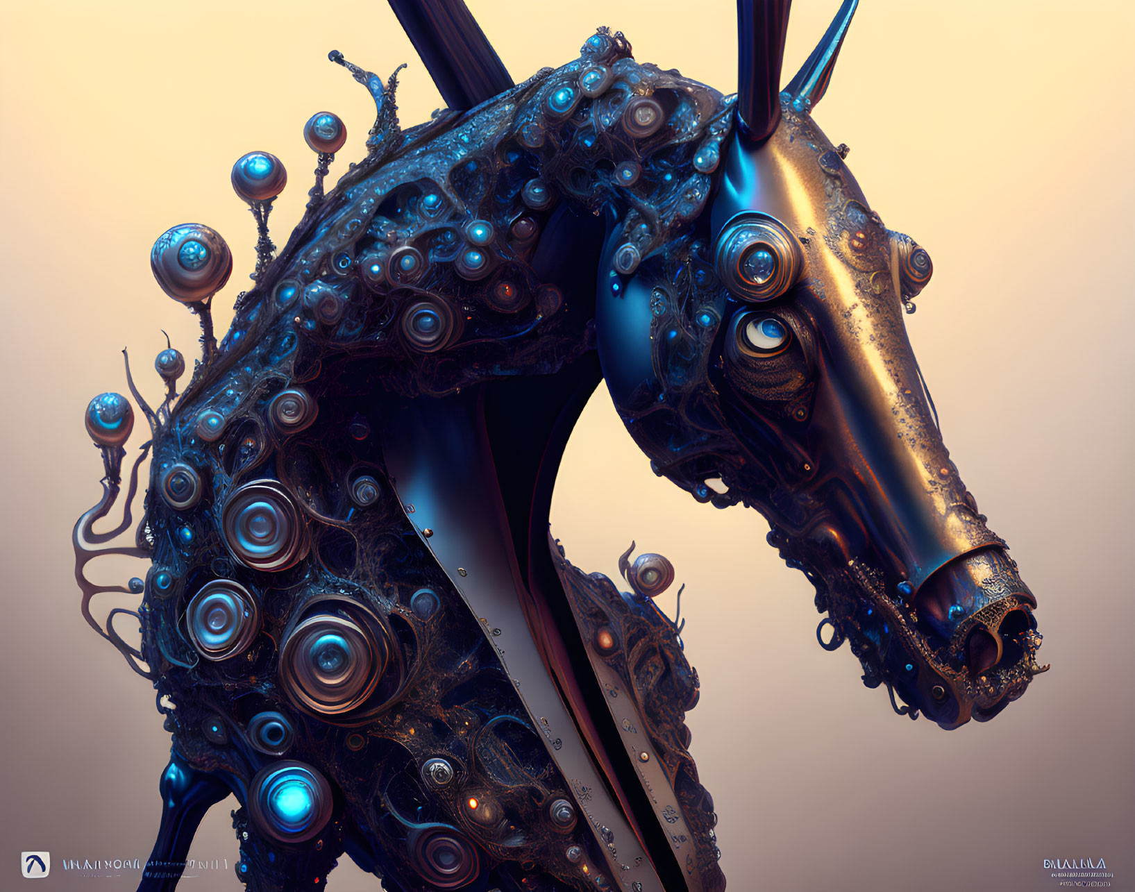 Detailed Steampunk Mechanical Horse Head Sculpture