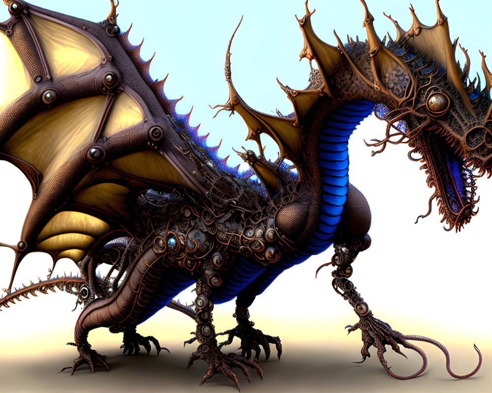 Mechanical dragon digital art with intricate gears and metallic design