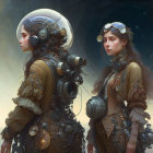 Elaborately detailed steampunk astronaut gear against dreamy backdrop