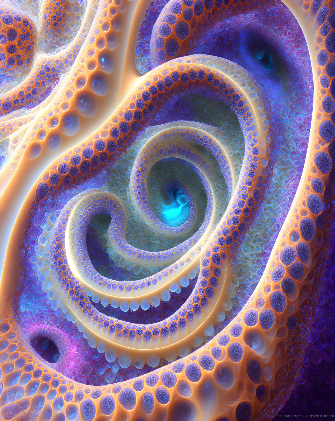 Detailed Blue to Orange Fractal Image with Swirling Patterns