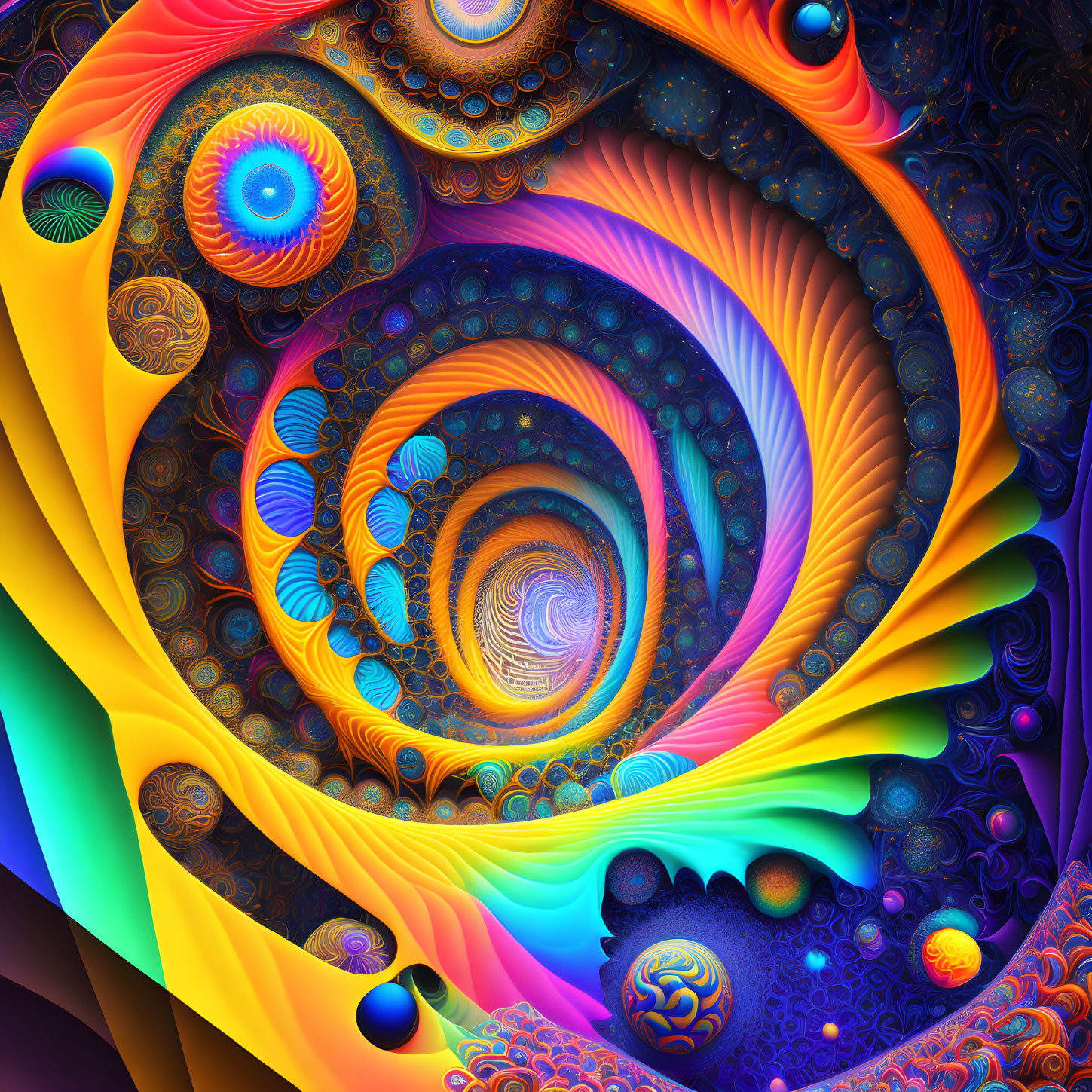 Colorful Swirling Fractal Art with Psychedelic Spiral Patterns