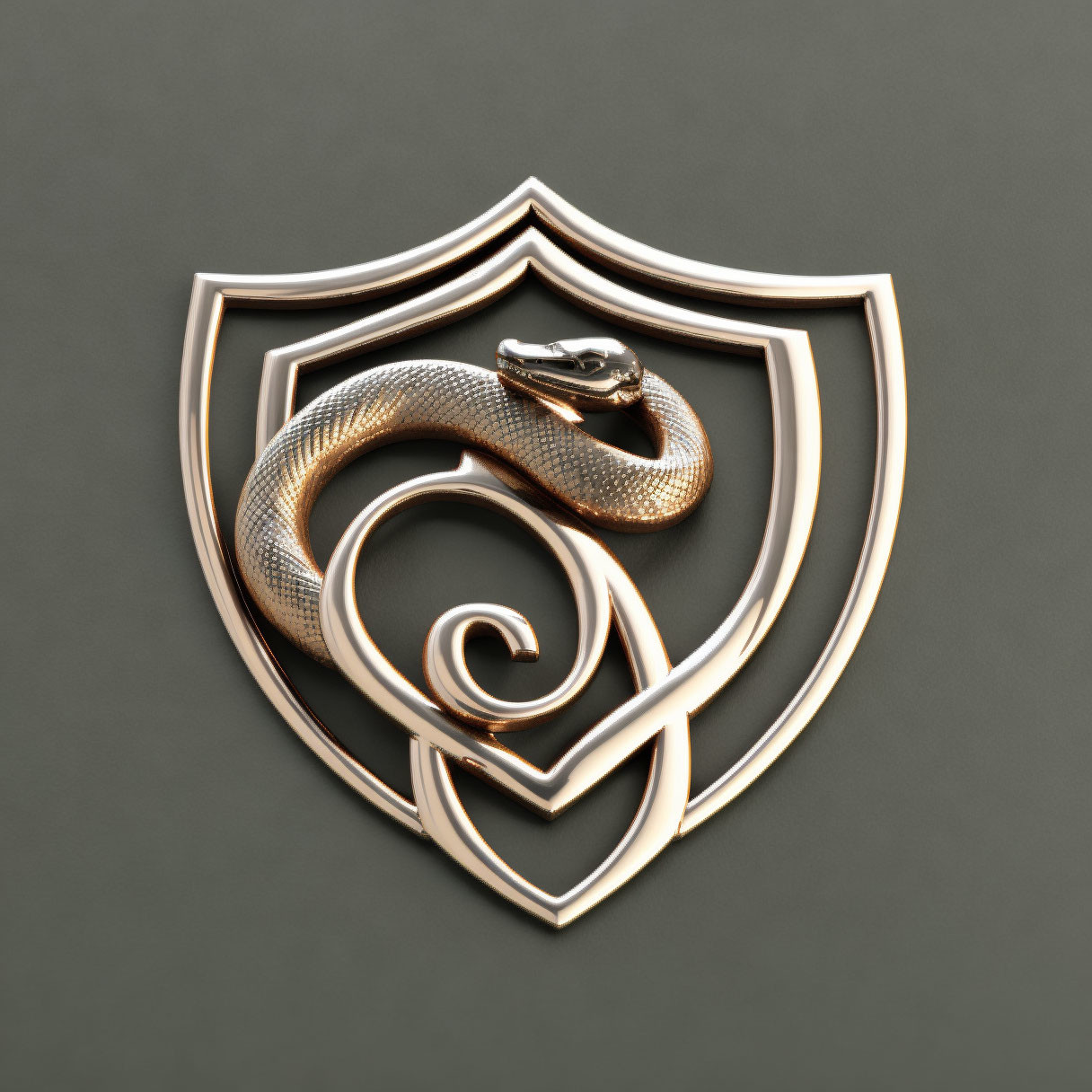 Metallic Badge with Stylized Snake Design on Dark Background