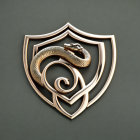 Metallic Badge with Stylized Snake Design on Dark Background