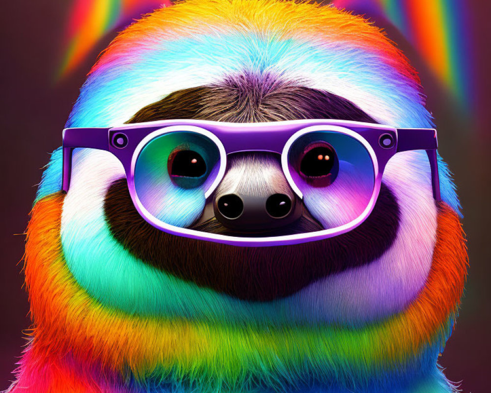 Colorful Rainbow Sloth with Purple Glasses on Gradient Background