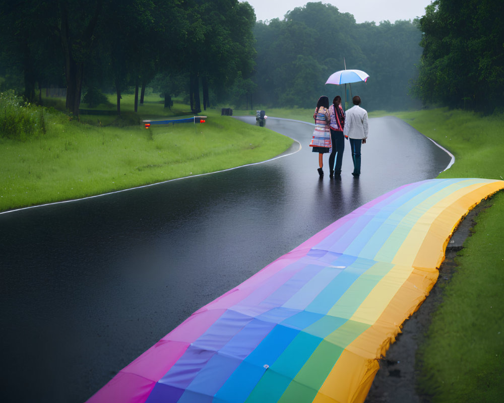 Two People Walking with Umbrellas in Rainy Weather