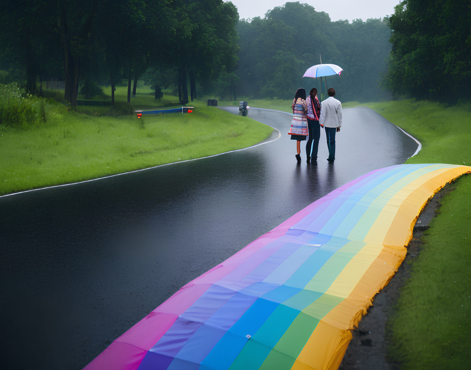 Two People Walking with Umbrellas in Rainy Weather