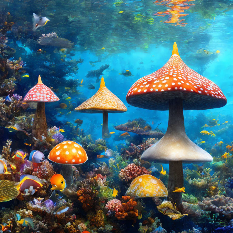 Colorful Coral Reef and Fish in Whimsical Underwater Scene