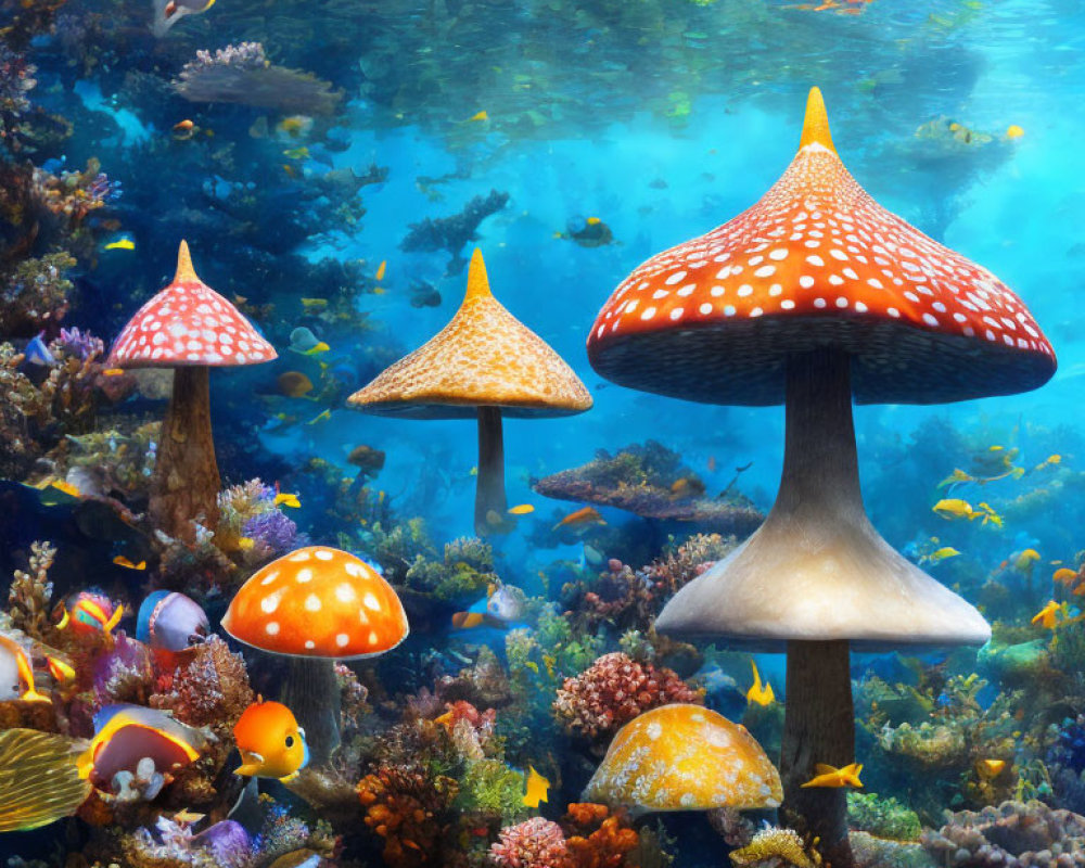 Colorful Coral Reef and Fish in Whimsical Underwater Scene