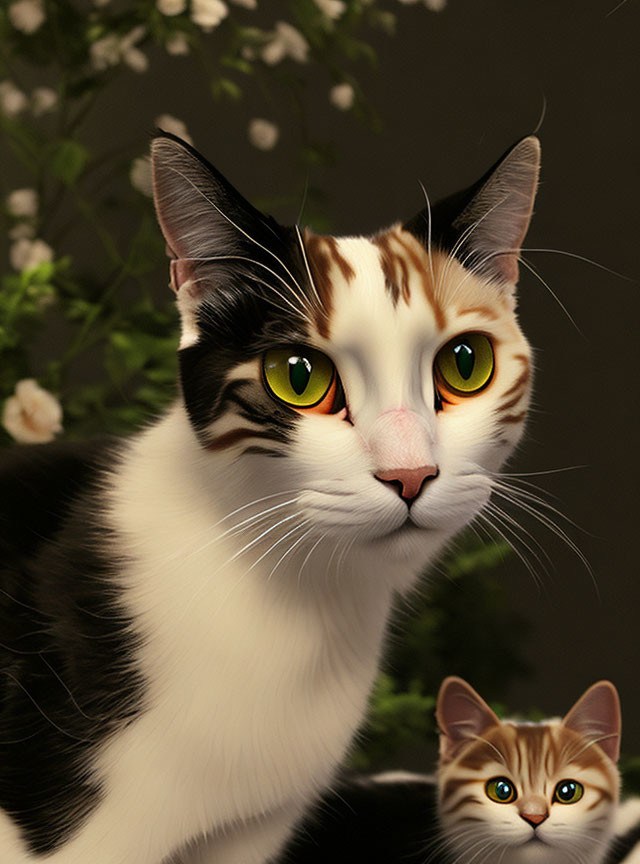 Cartoon cats with large expressive eyes in digital image