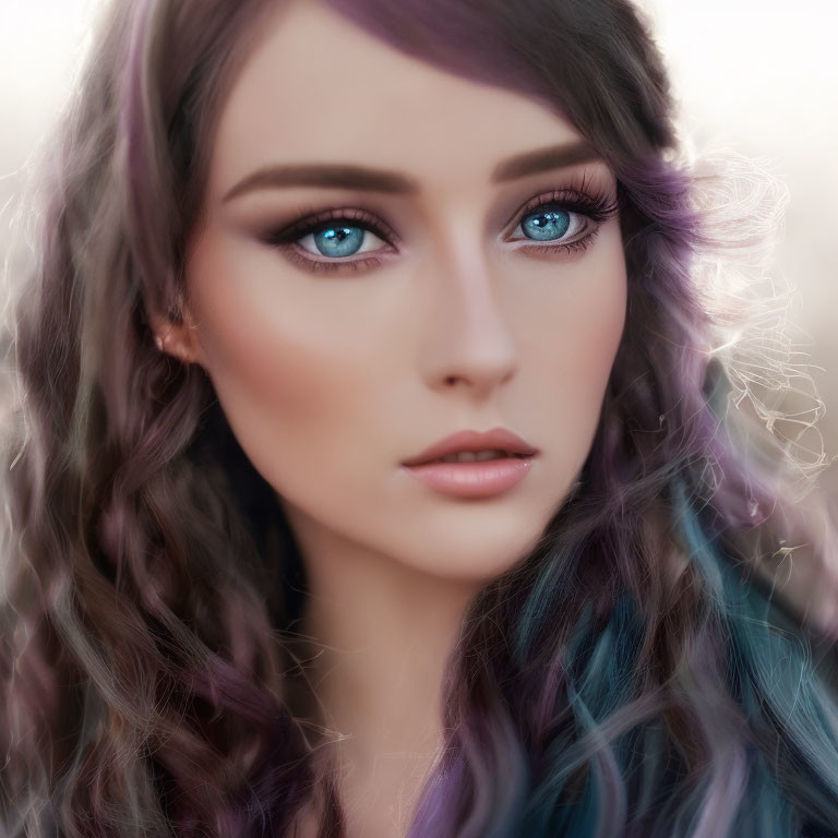 Portrait of woman with blue eyes and pastel hair transition