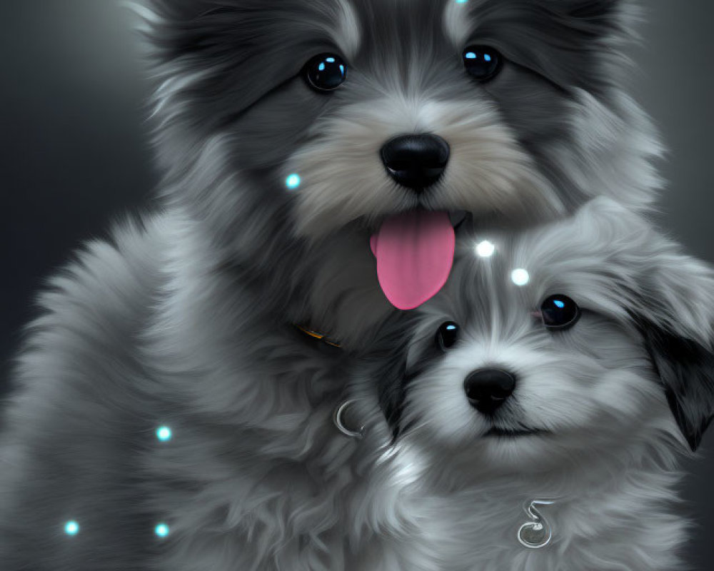 Cartoon-style dogs with blue twinkling lights on fur