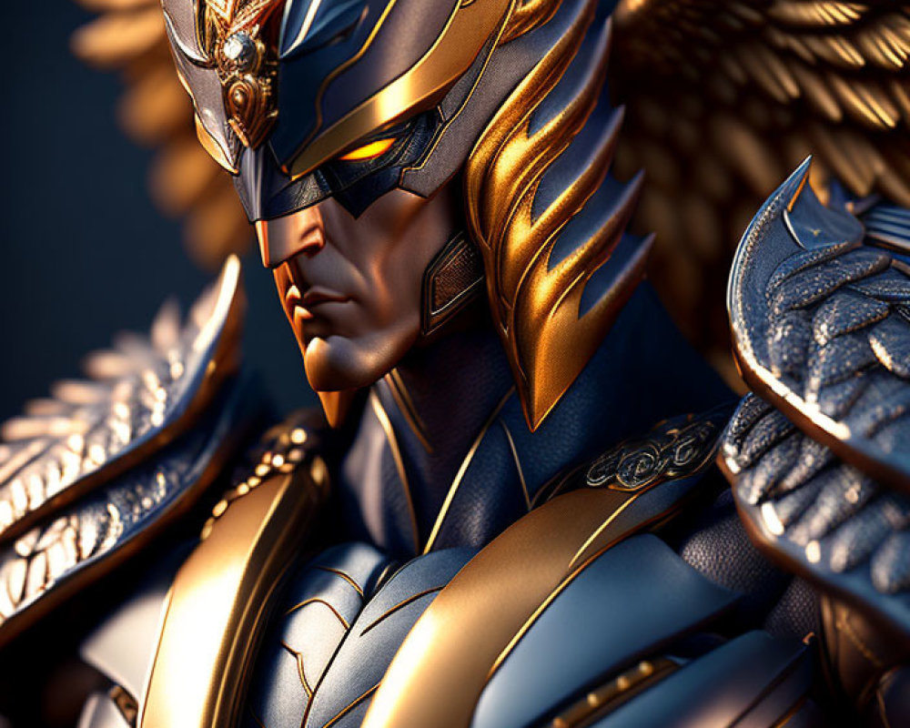 Character in Ornate Golden Armor with Winged Helmet & Stoic Expression