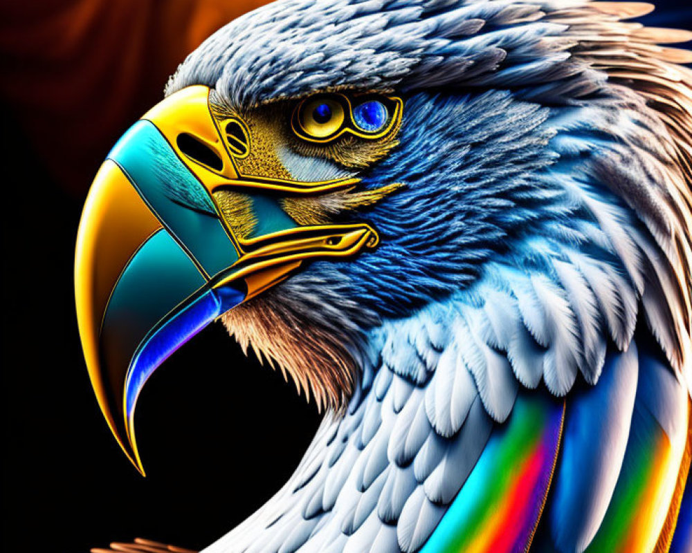 Detailed Eagle Illustration with Vibrant Colors and Swirling Background