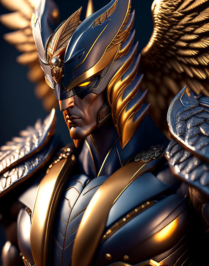 Character in Ornate Golden Armor with Winged Helmet & Stoic Expression