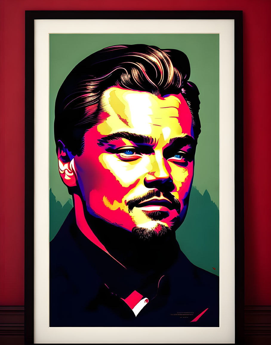 Vibrant pop art portrait of a man in gallery with bold colors