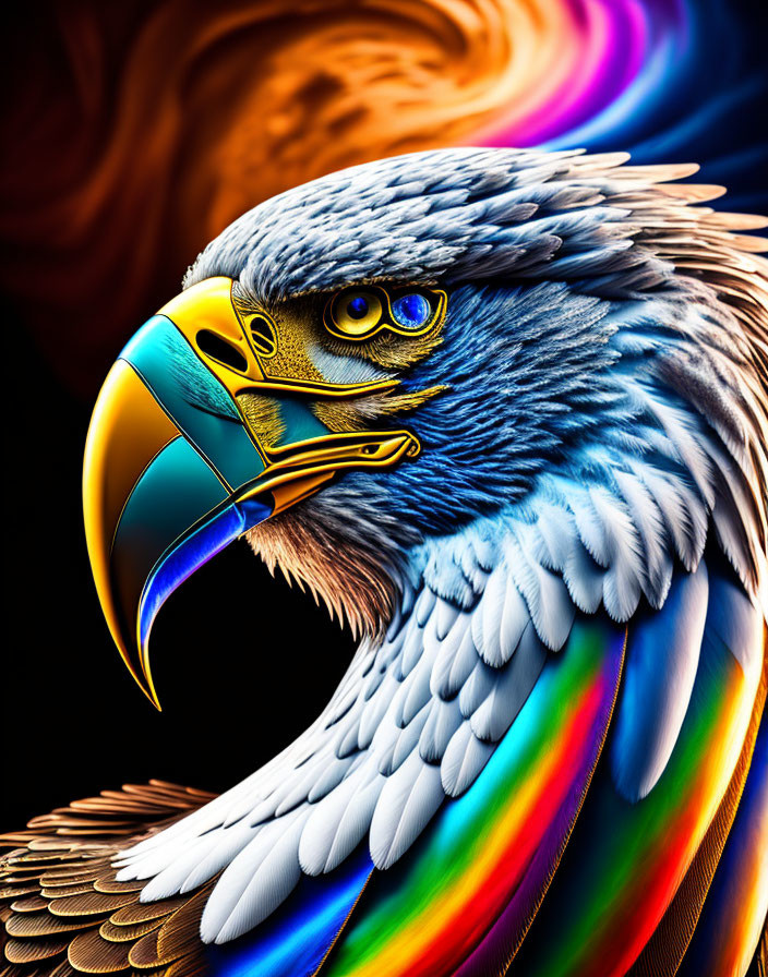 Detailed Eagle Illustration with Vibrant Colors and Swirling Background