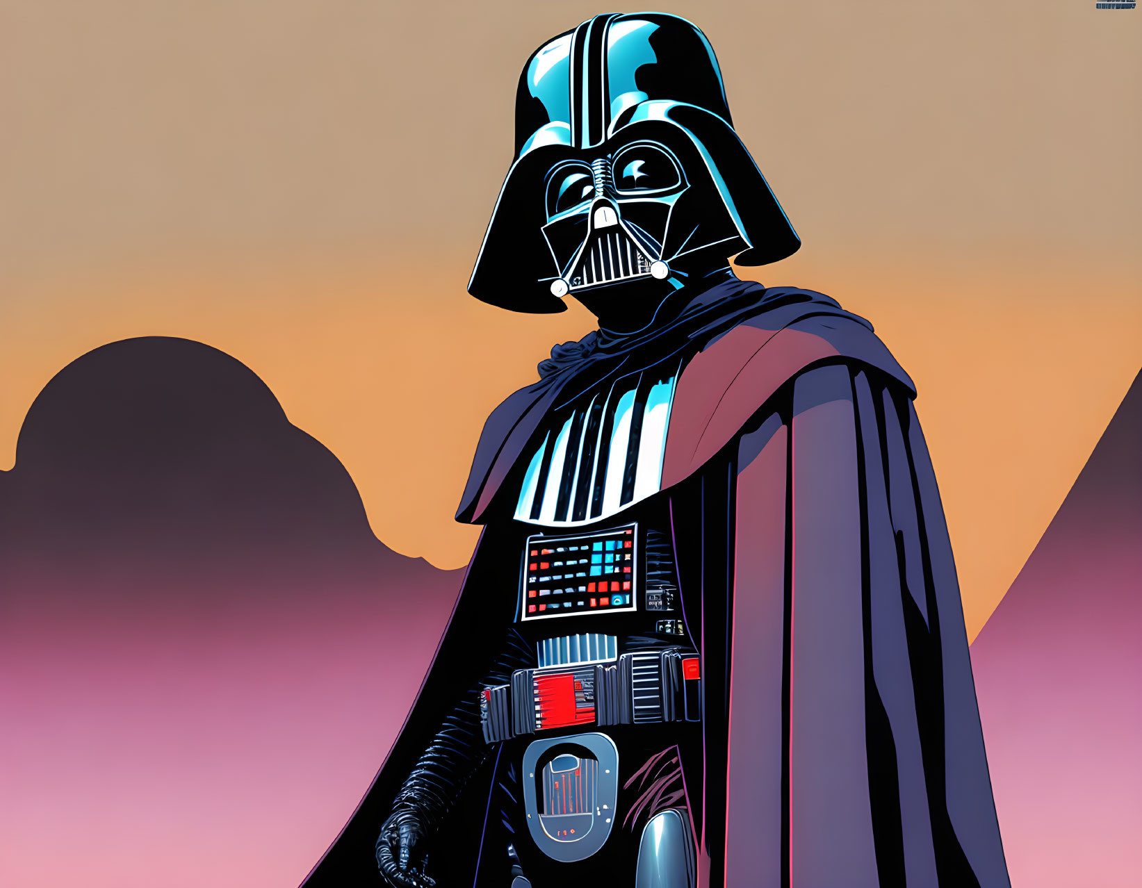 Darth Vader Illustration with Orange and Purple Gradient Background