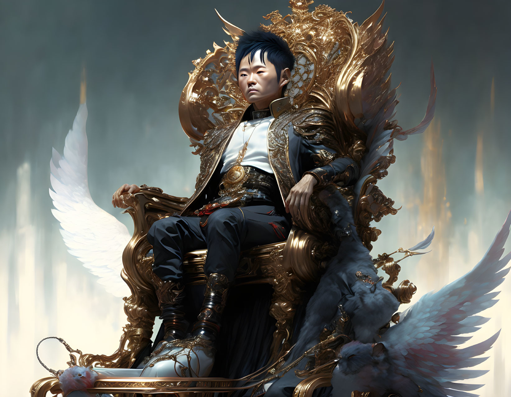 Regal figure on golden throne exudes authority