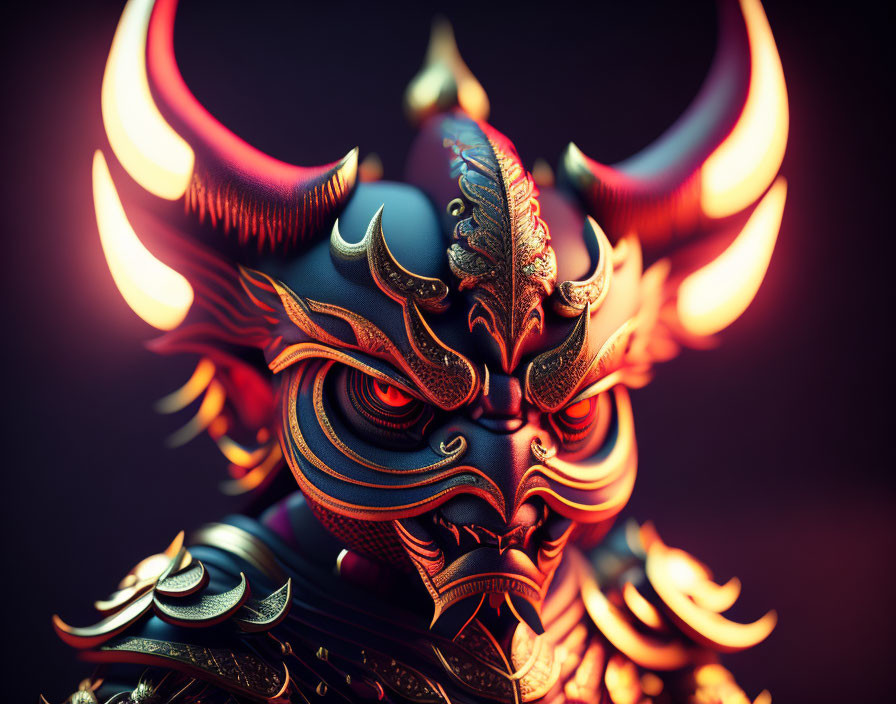 Detailed Digital Artwork of Stylized Demon-Like Figure in Armor