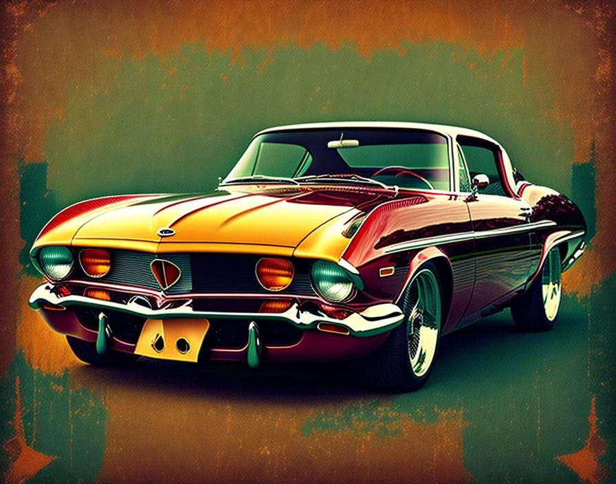 Stylized illustration of classic car with prominent grille & round headlights