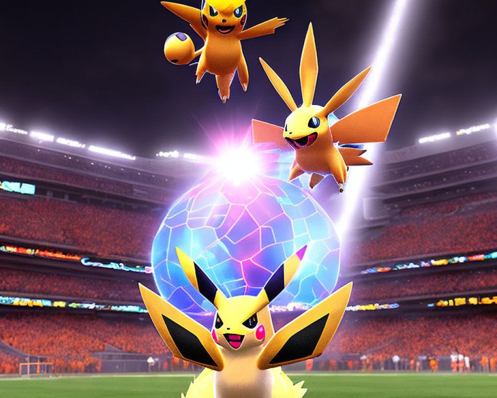 Dynamic Lighting Energizes Three Pikachu-Like Creatures in Stadium