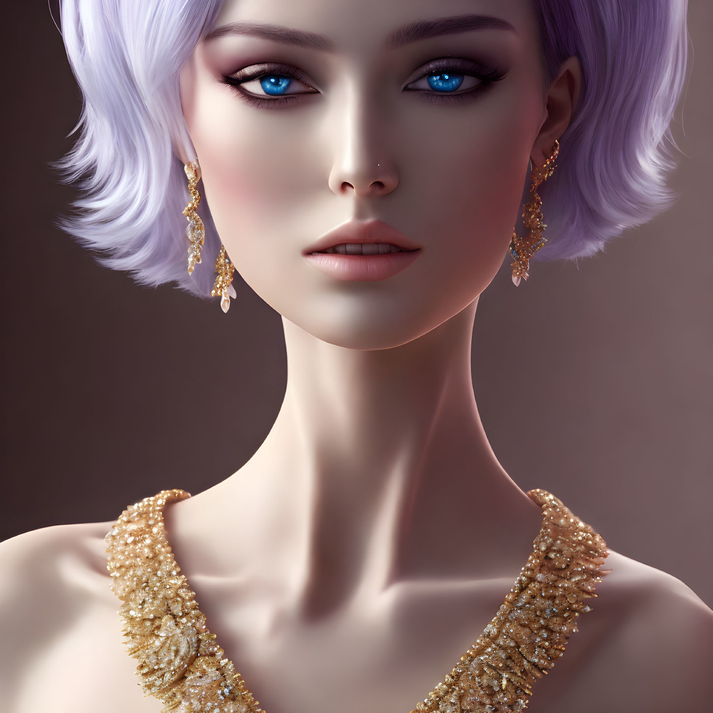 Portrait of Woman with Short Purple Hair and Blue Eyes