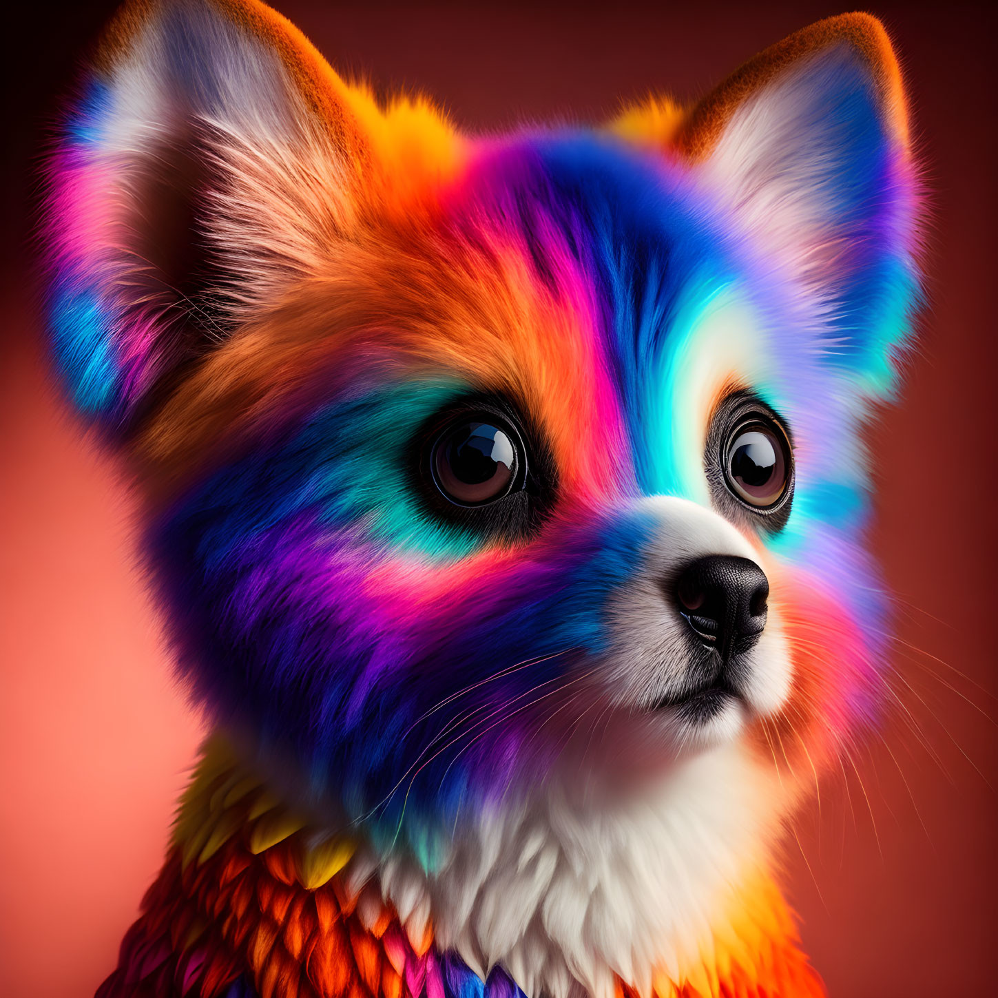 Colorful Digital Artwork: Corgi with Orange to Blue Fur Coat