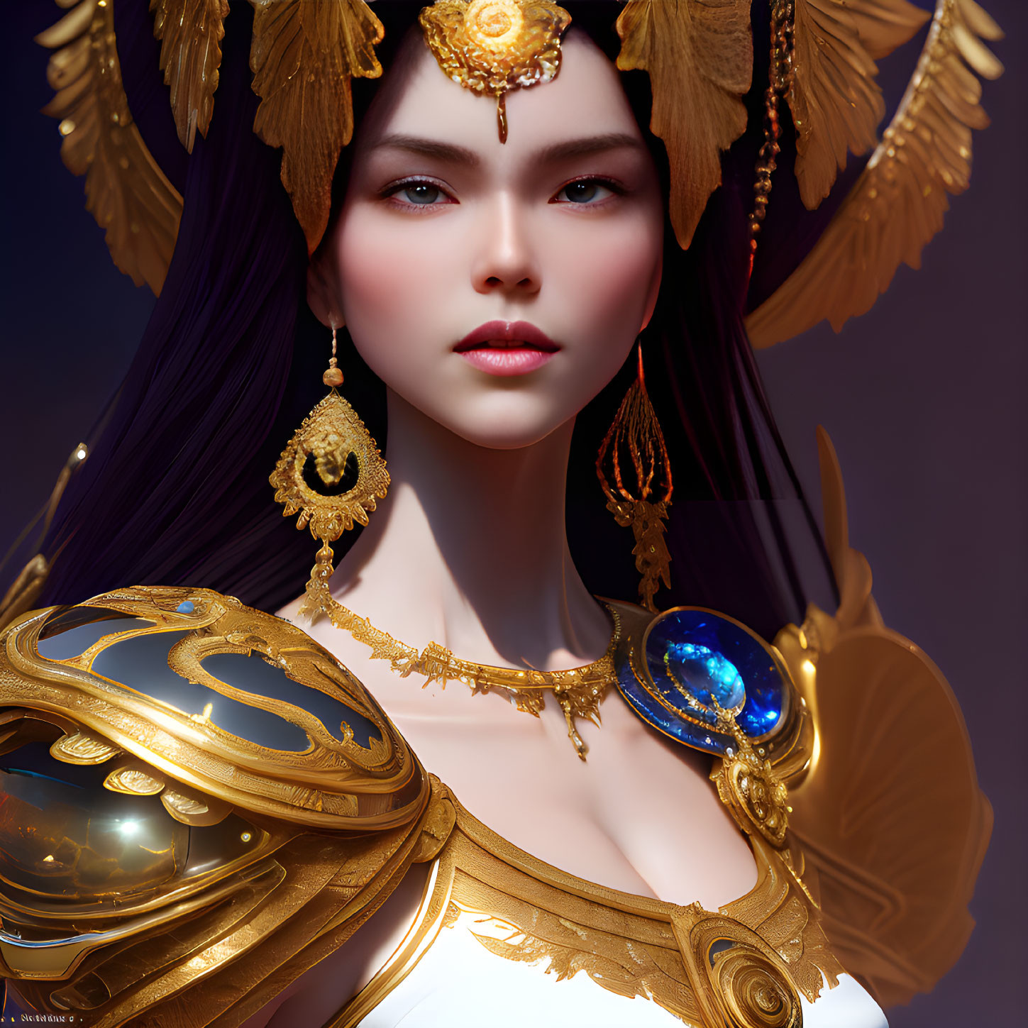 Detailed 3D Female Character in Golden Fantasy Armor