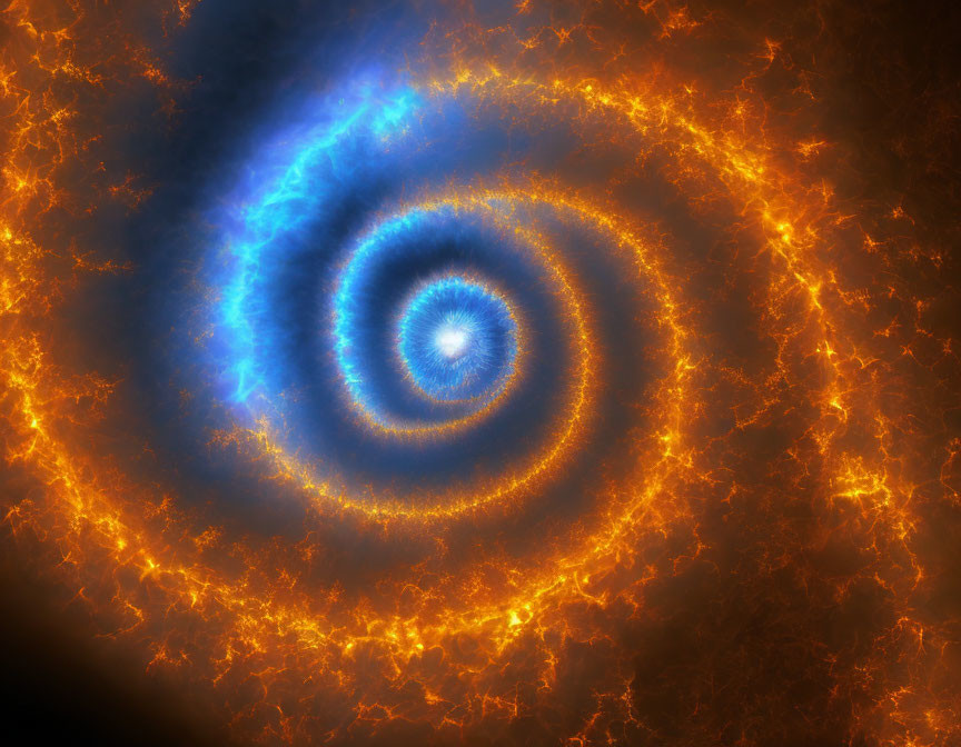 Vibrant cosmic spiral in blue and orange hues