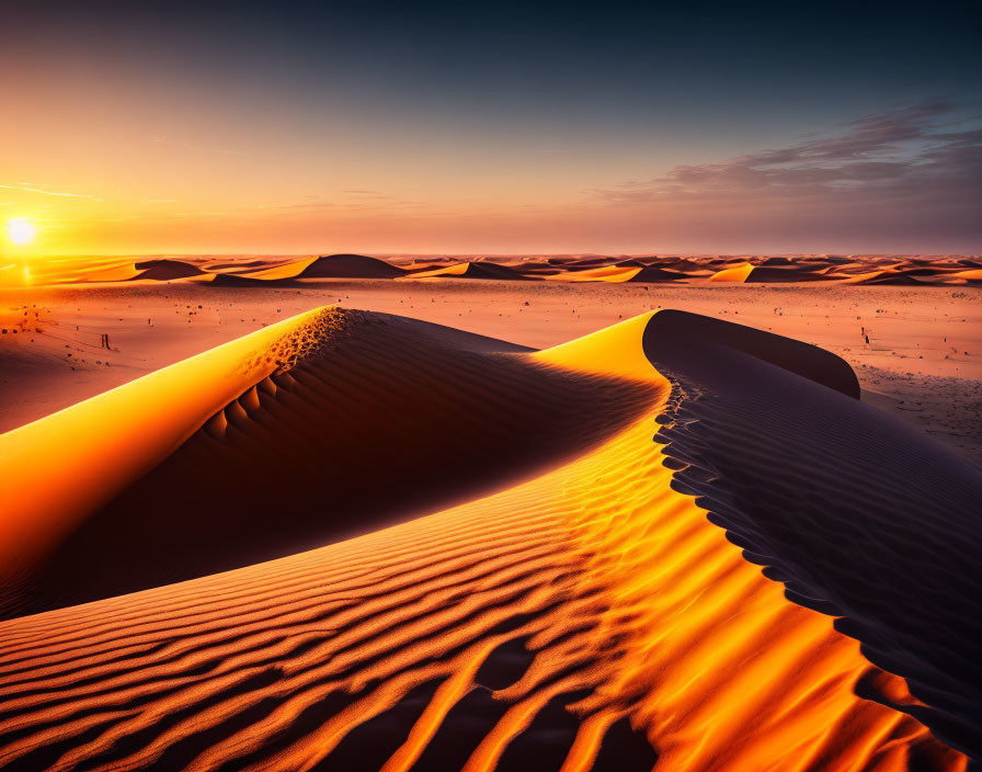 Vibrant orange and purple desert sunset scenery